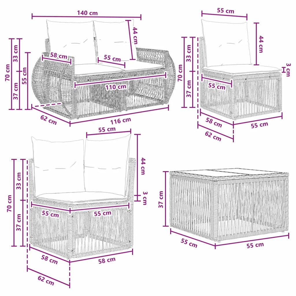 Set Divano da Giardino 8 pz Beige polyrattan 3435360