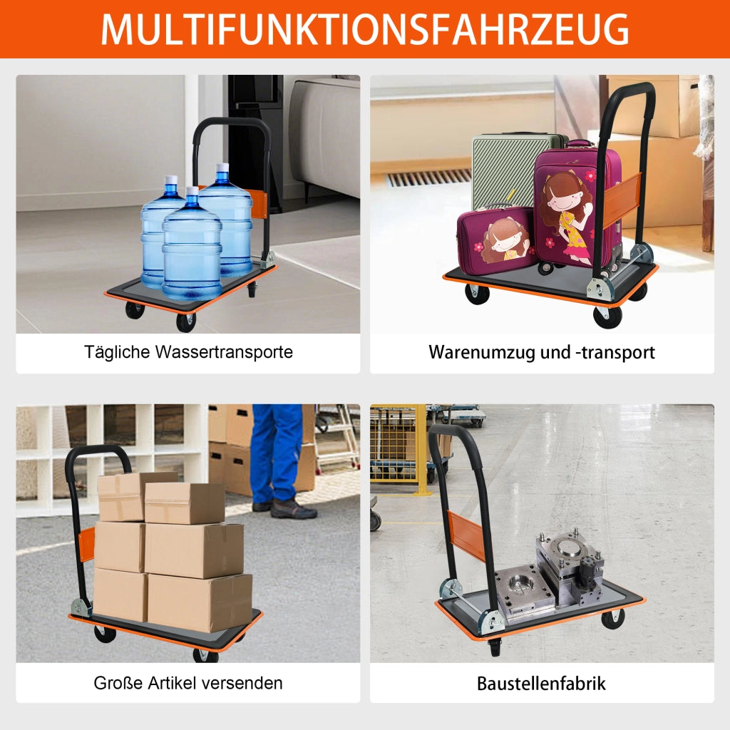 Carrello a piattaforma, portata utile 150 kg, carrello manuale a piattaforma, ruote piroettanti a 360 gradi, pieghevole per carico e stoccaggio, magaz