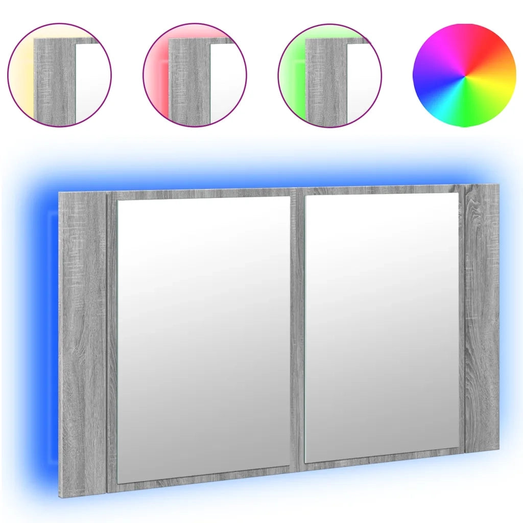 Armadietto a Specchio con LED-Mobile con specchio Grigio Sonoma 80x12x45cm Acrilico
