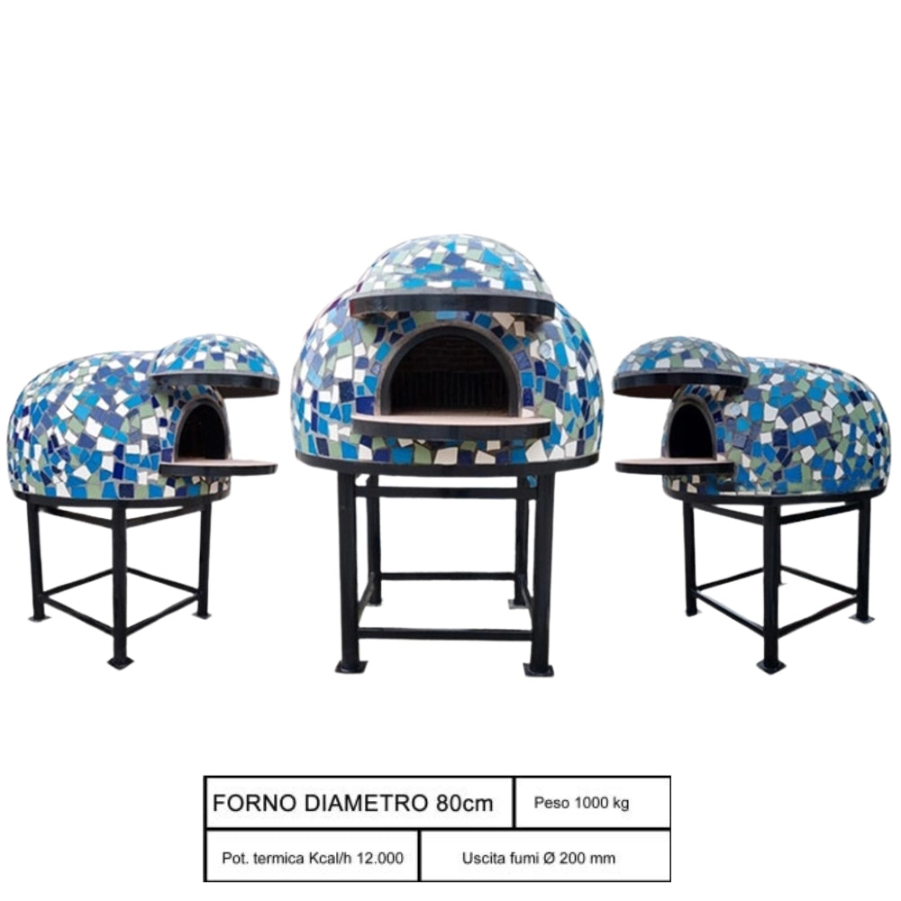 Forno a legna artigianale diametro 80 cm capienza 2/3 pizze cetara blu con base