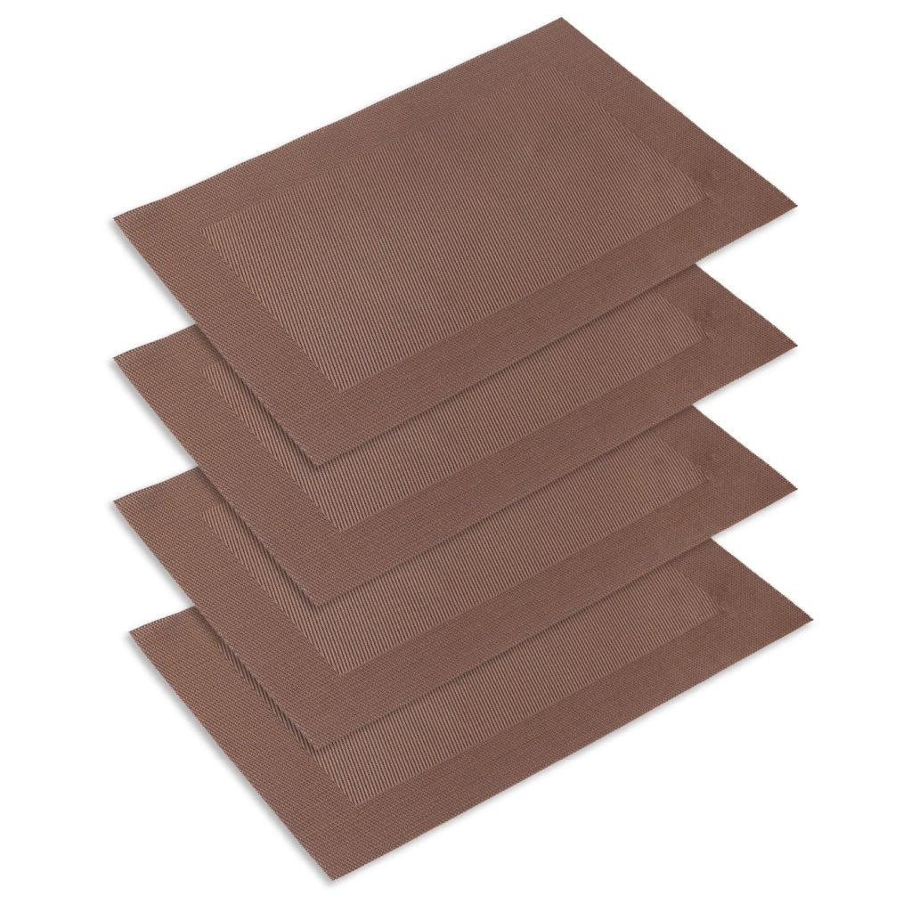 Set 4 Tovagliette Americane 45x30 cm in PVC Intrecciato, Lavabili e Riutilizzabili, Sottopiatto Rettangolare per Tavola Cucina e Sala da Pranzo  Marrone