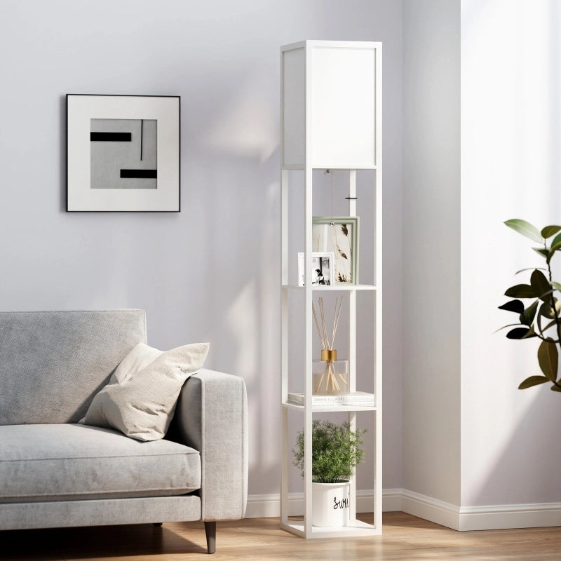Lampada da terra con mensole, in legno, 26 x 26 x 160 cm, per soggiorno/camera da letto (lampadina non inclusa)