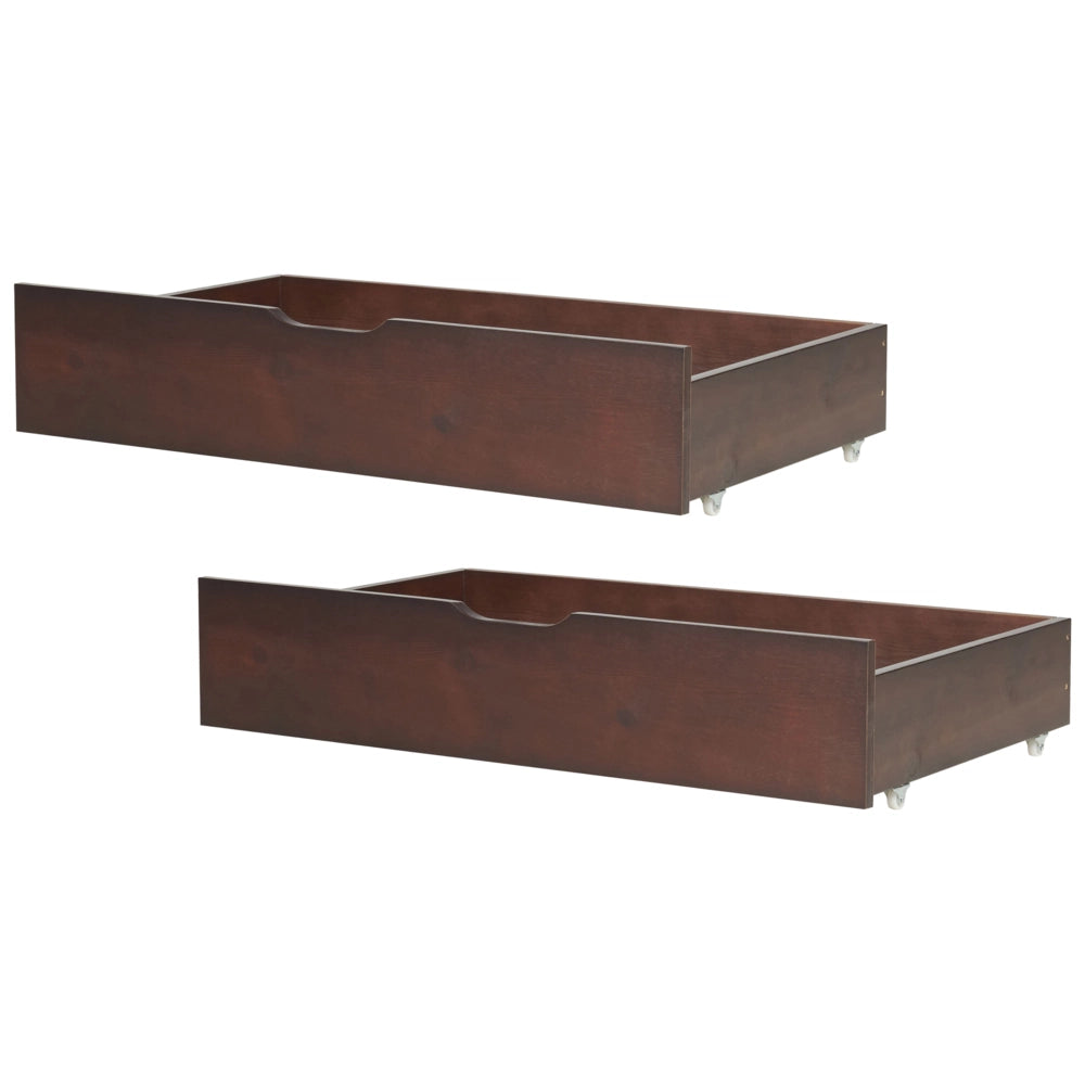Set di 2 cassetti letto contenitore sottoletto in legno massello scuro con ruote