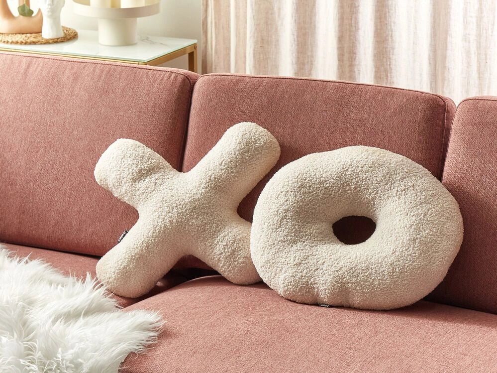 Set di 2 cuscini in tessuto decorazione tessile beige a forma delle lettere XO divano soggiorno camera da letto