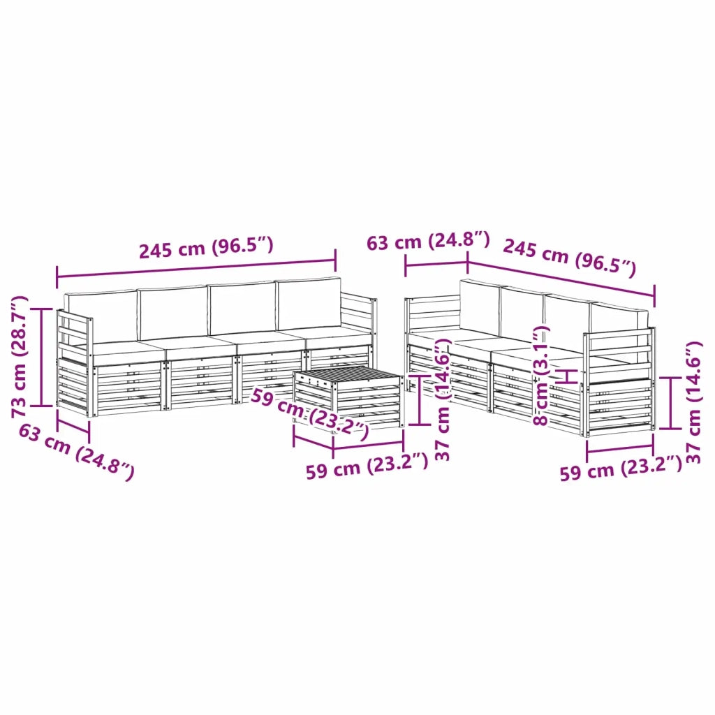 Set divani 9 pcs Naturale e Antracite Legno di Acacia Massello 3374552