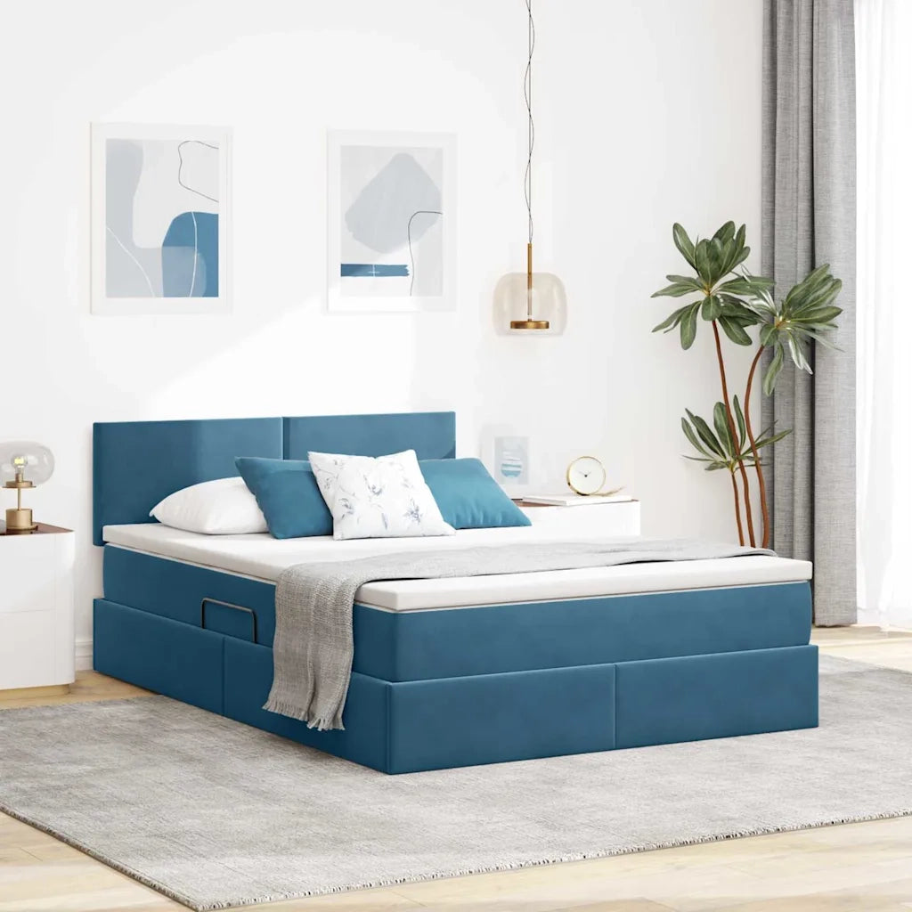 Letto con contenitore e LED Blu Scuro 140 x 200 cm Velluto 3371341