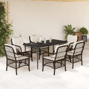 Set da Pranzo da Giardino 7pz con Cuscini in Polyrattan Marrone