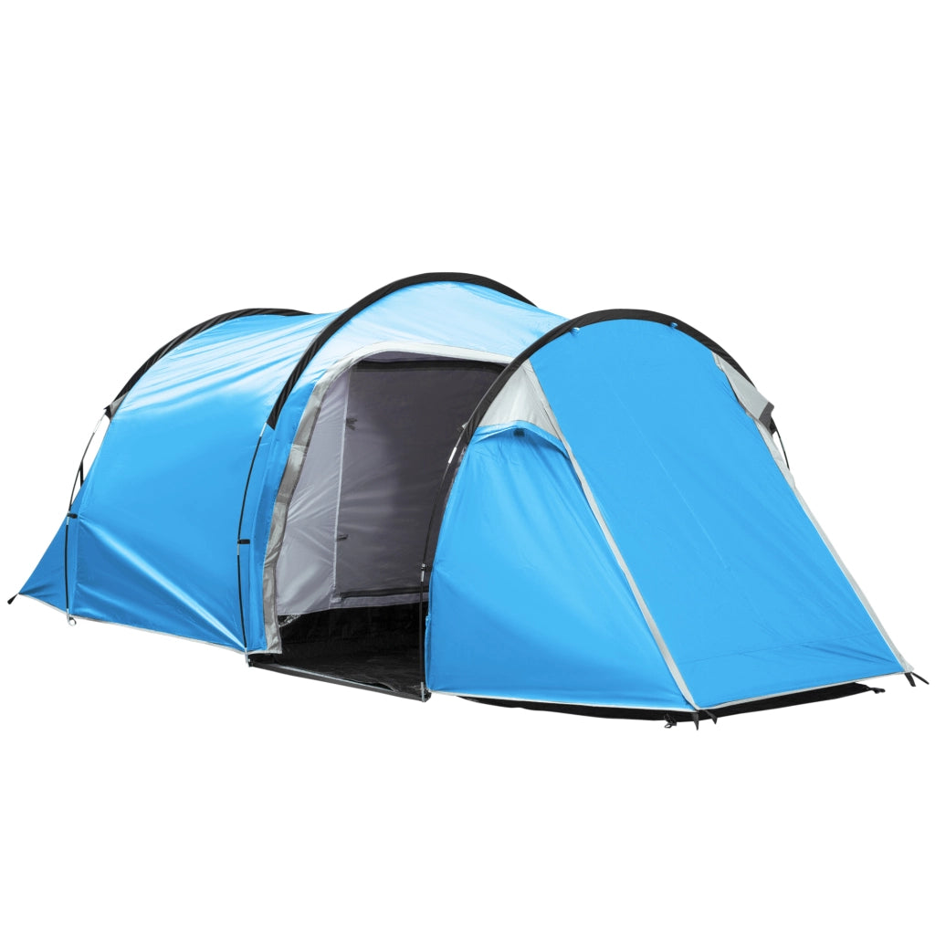 Tenda a tunnel per 2-3 persone, tenda da campeggio 190T con picchetti, in fibra di vetro e poliestere, azzurra, 426x206x154 cm