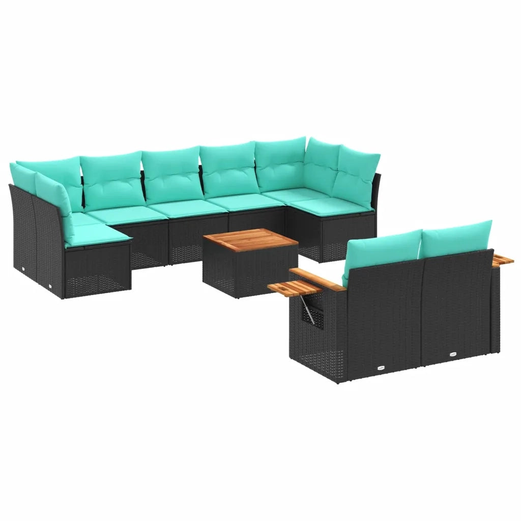 Set Divani da Giardino 10 pz con Cuscini Nero in Polyrattan 3227135