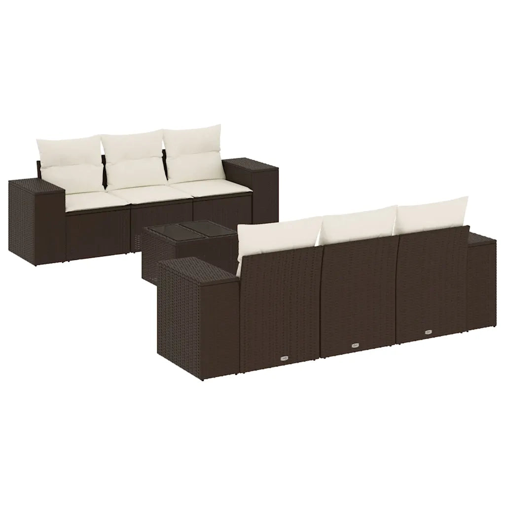 Set Divani da Giardino 7 pz con Cuscini Marrone in Polyrattan 3222312
