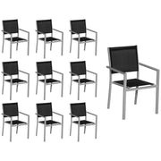 Set di 10 sedie in alluminio grigio - textilene nero