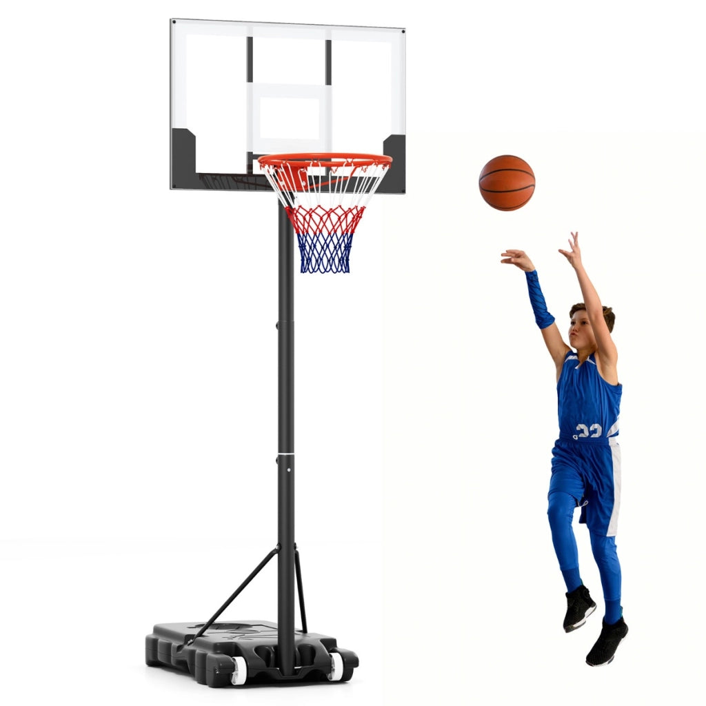 Canestro da basket esterno 100 cm-212 cm, Sistema di canestro da basket regolabile portatile con tabellone in PC Nero-Ricreazione outdoor