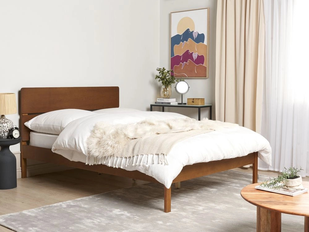 Letto in marrone scuro UE matrimoniale 140 x 200 cm con testiera a doghe Stile rustico minimalista