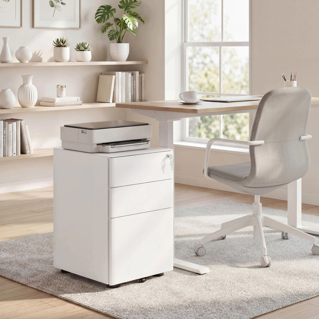 Scrivania con cassetti e ruote ¨C Minimal ¨C Bianco 39x48x59 cm