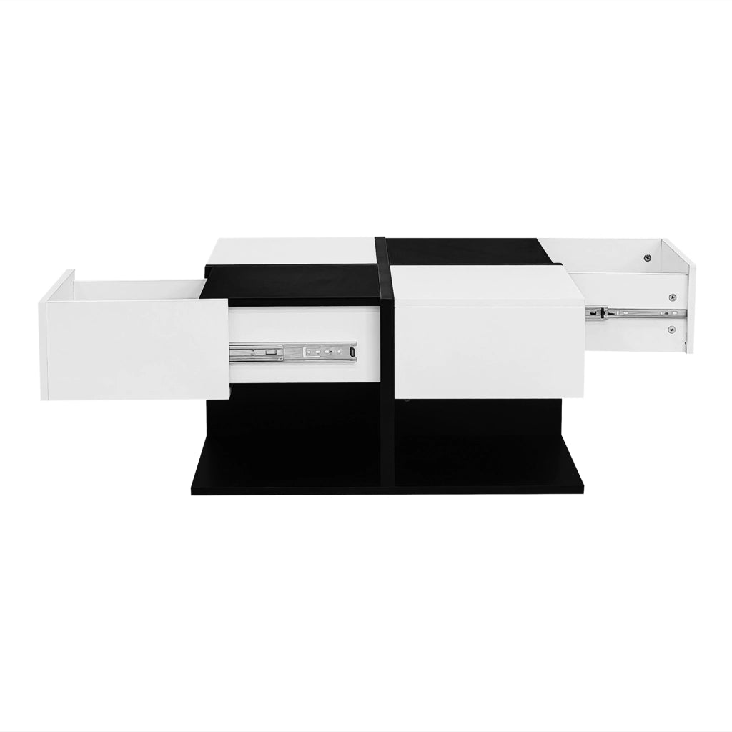 Tavolino da Salotto Quadrato Nero e Bianco con 2 Cassetti, 70 x 70 x 35,5 cm, in Truciolare, con Struttura Stabile e Guide Scorrevoli