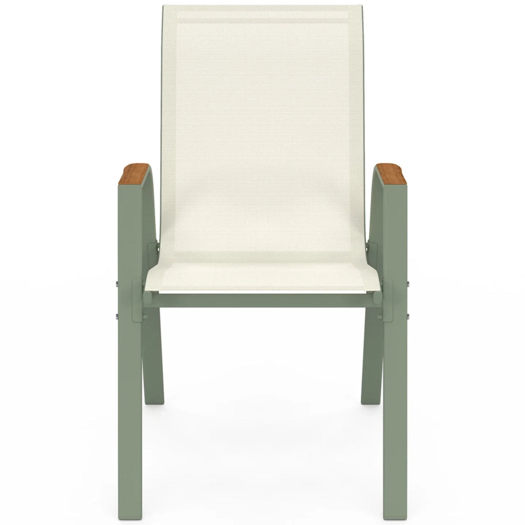 IDMarket - Set di 6 sedie da giardino impilabili NOUMEA in metallo e textilene, verde e legno