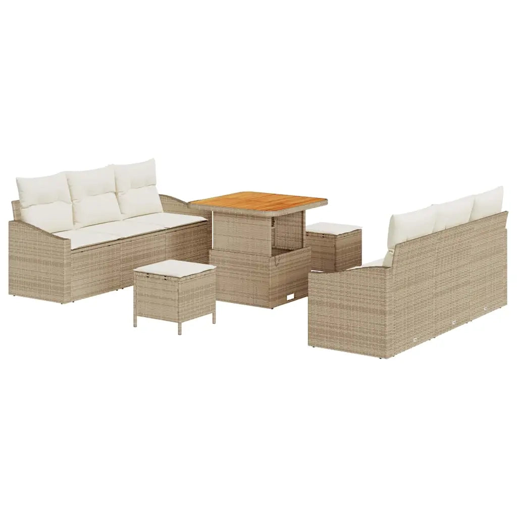 Set Divano da Giardino con cuscino 9 pcs Beige e Crema