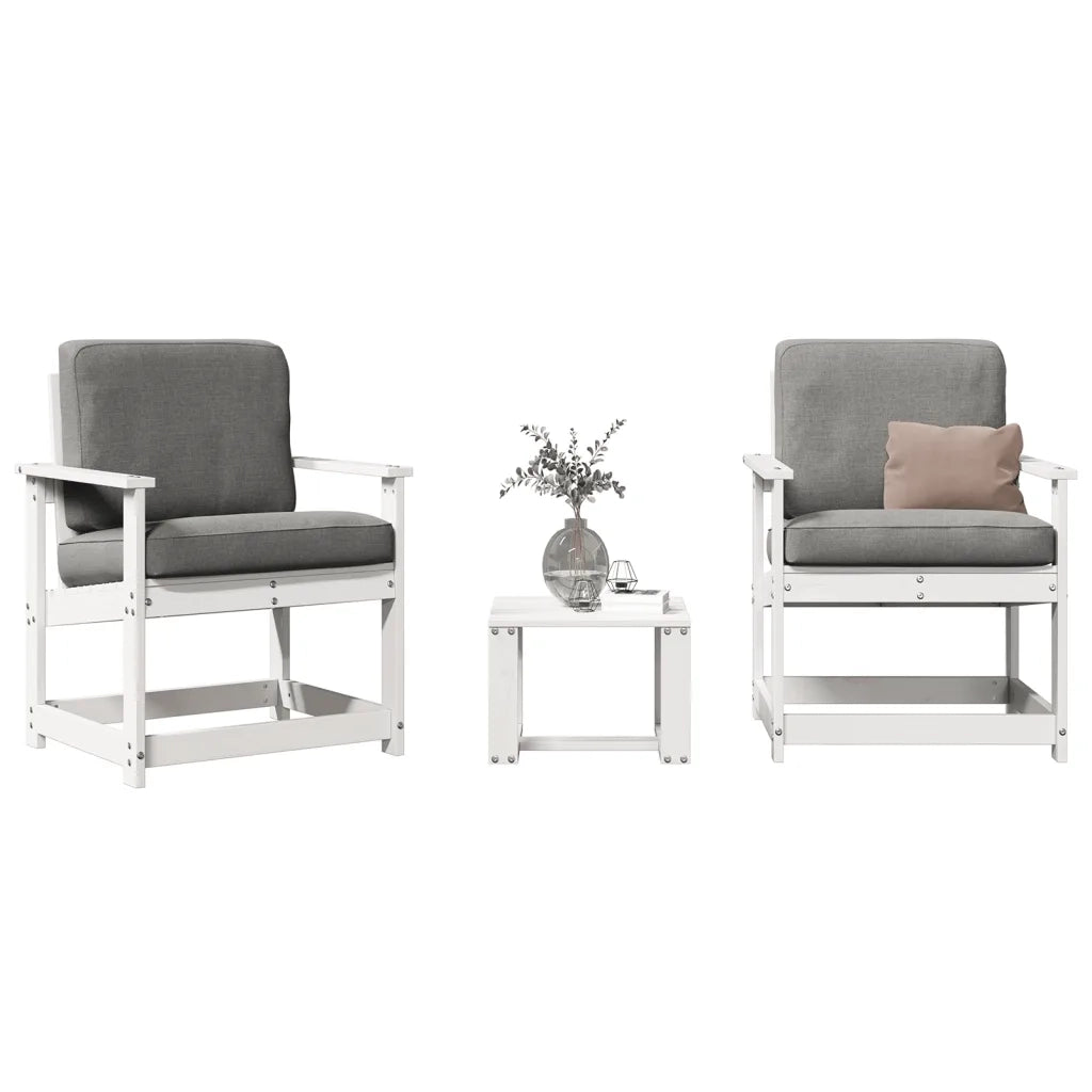 Set Salotto da Giardino 3 pz Bianco in Legno Massello di Pino 832631