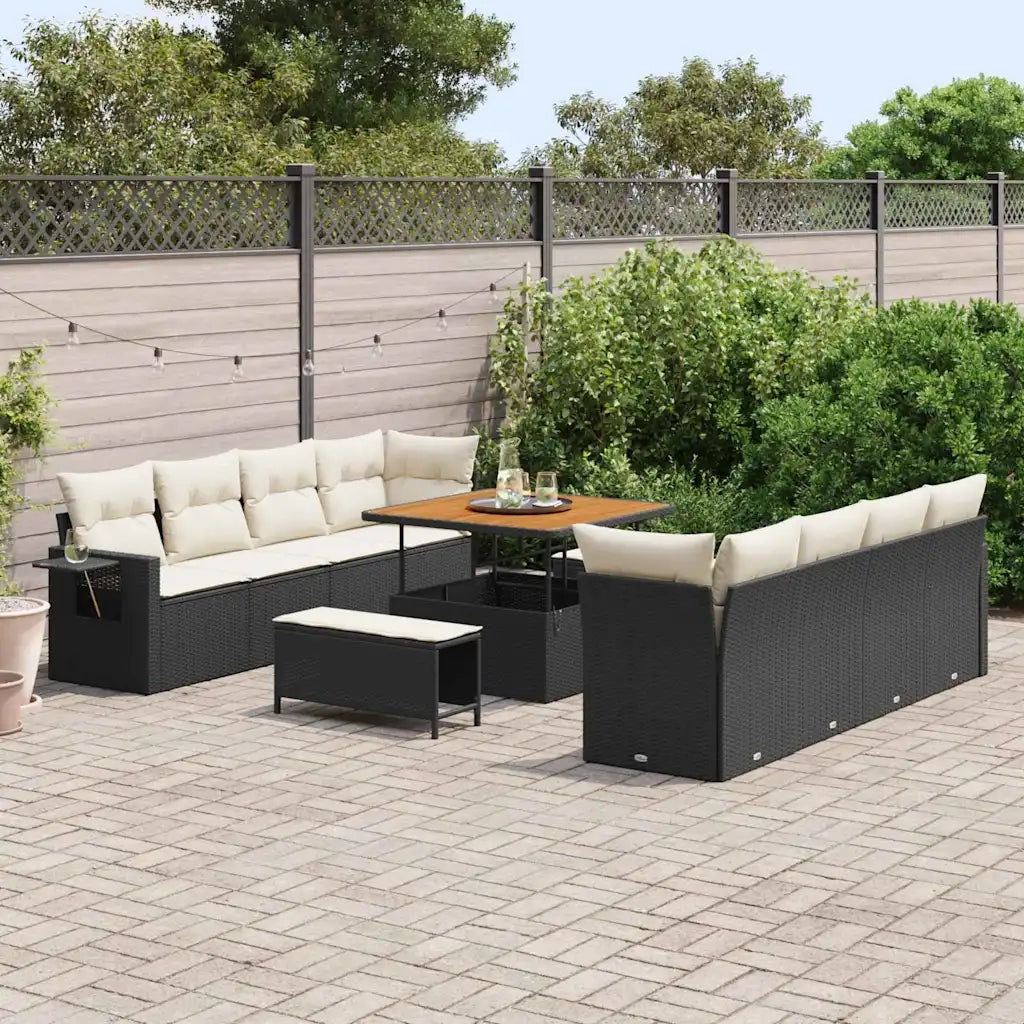 Set Divano da Giardino 11 pcs Nero Poly Rattan