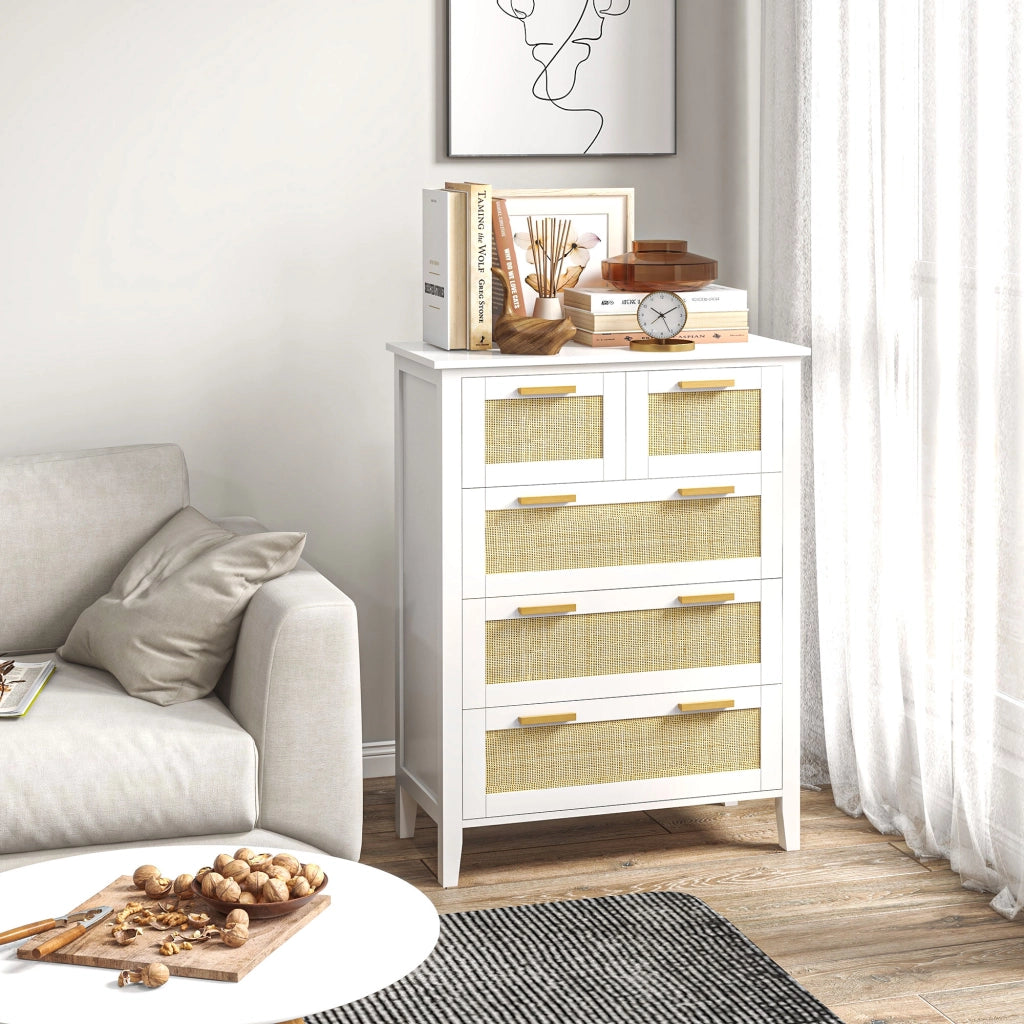 Cassettiera 5 cassetti legno massello maniglie metalliche ¨C Xylo ¨C bianco 77x37x104 cm