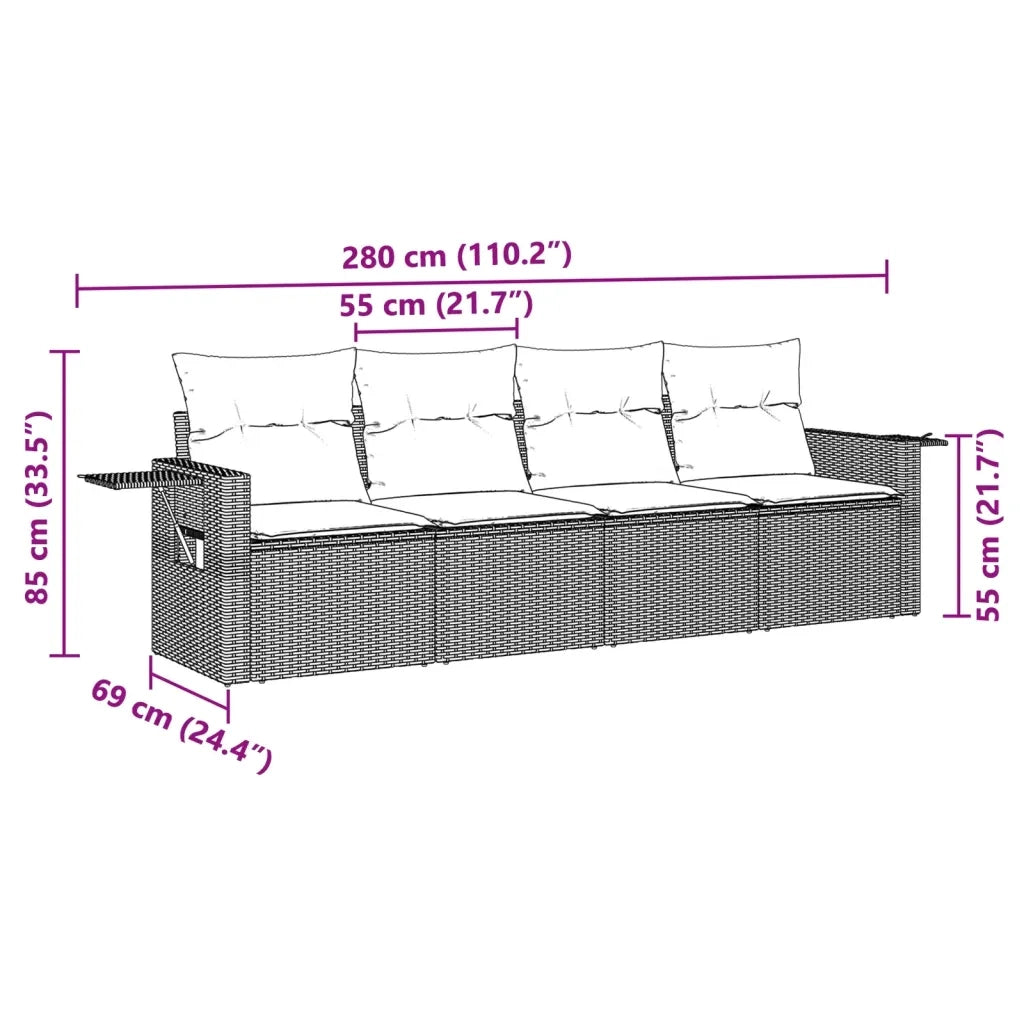 Set Divano da Giardino 4pz con Cuscini Grigio Chiaro Polyrattan 3252219