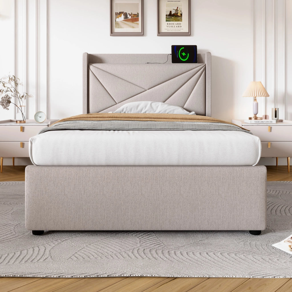 letto imbottito cotone lino beige 90 x 200 cm