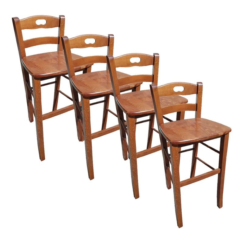 SET 4PZ SGABELLI SNACK CON SEDUTA COMPATTA IN MATERIALE MASSELLO COLORE NOCE  39X38X90CM STILE CLASSICO