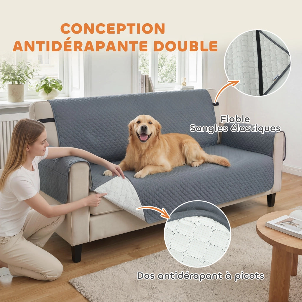 Copridivano 3 posti impermeabile ¨C Xylo ¨C tessuto grigio antimacchia con tasche