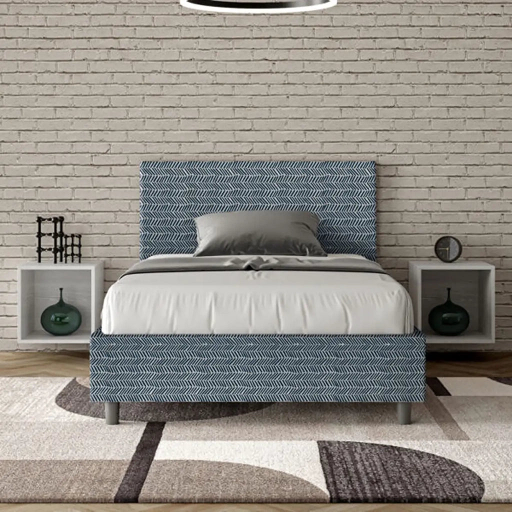 Letto una piazza e mezza contenitore imbottito 120x190 tessuto Aragona 8 blu Adele