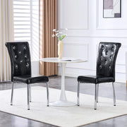 Sedie da pranzo, 2 pezzi in finta pelle effetto alligatore con bottoni in cristallo e gambe in metallo galvanizzato nero, 76 × 49,5 × 46 cm
