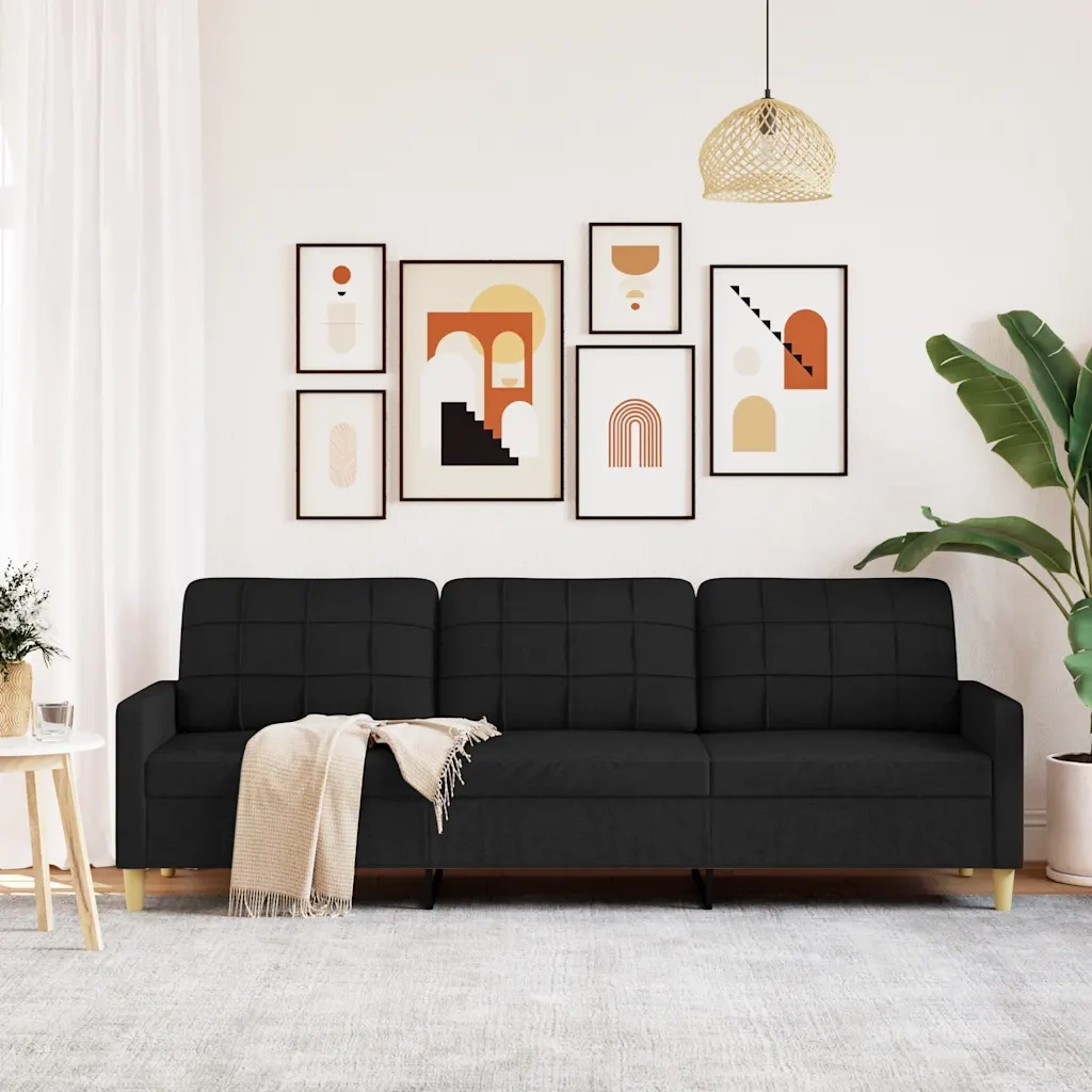 Divano a 3 Posti-Sofa 3 Posti Nero 210 cm in Tessuto
