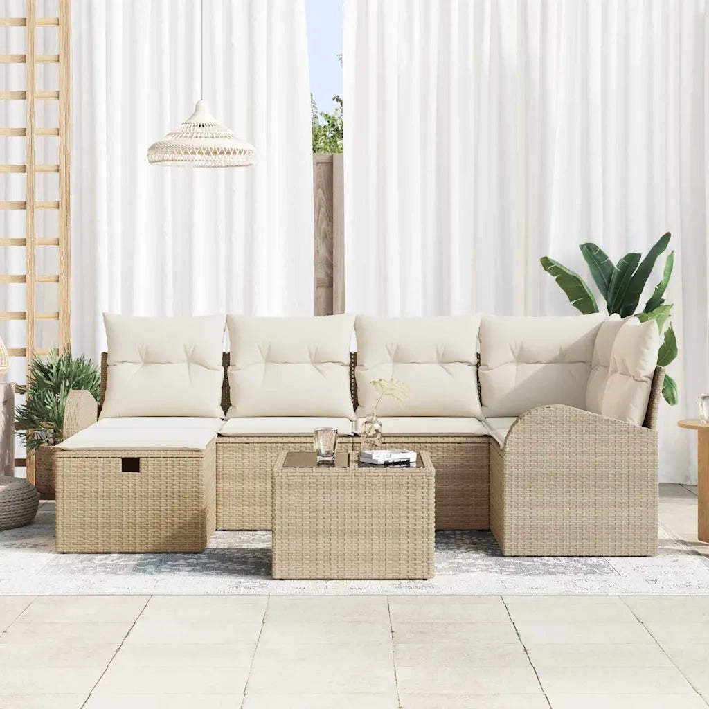 Set Divano da Giardino con cuscino 7 pcs Beige Poly Rattan