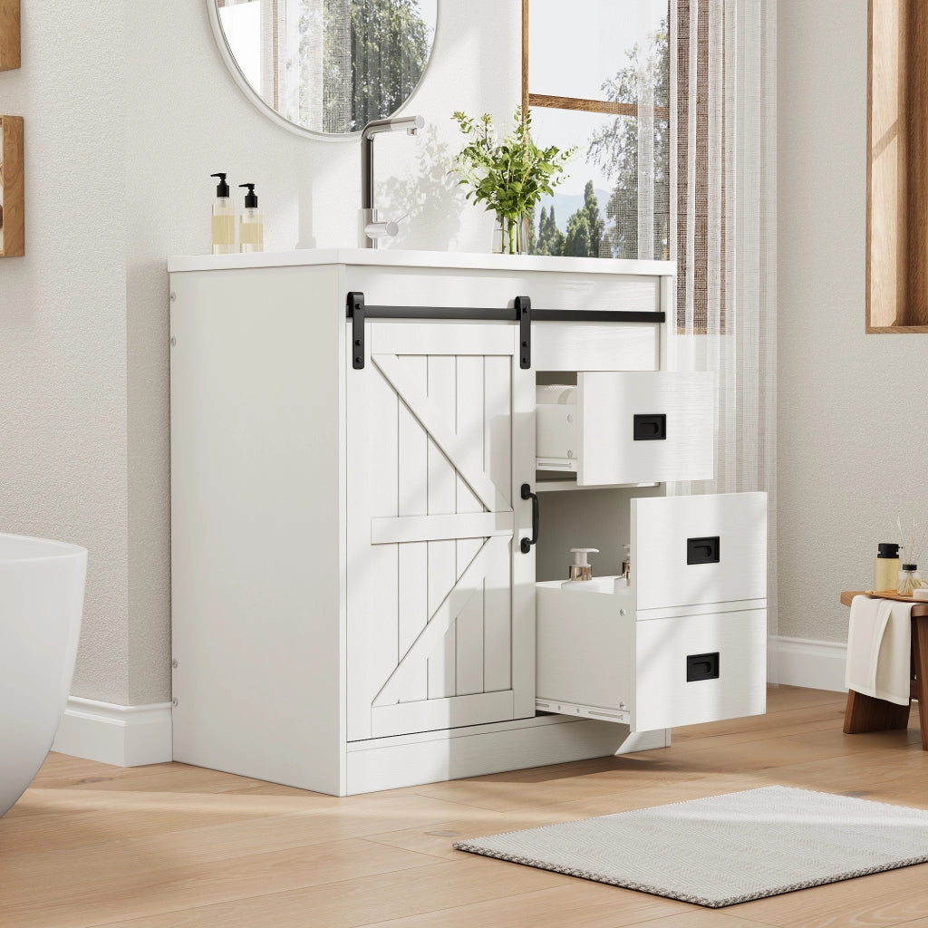 Mobile bagno con lavabo in ceramica; ante e cassetti; in MDF e metallo; per bagno; bianco 76×46.5×87.5 cm
