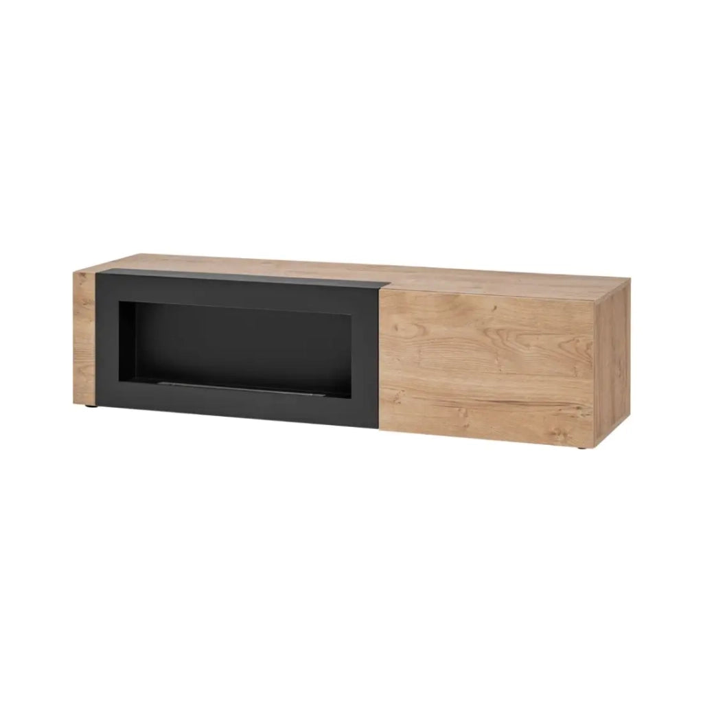 Mobile TV DOUM – Rovere chiaro e nero – Con camino bio-etanolo – L160 x H42 x P45 cm