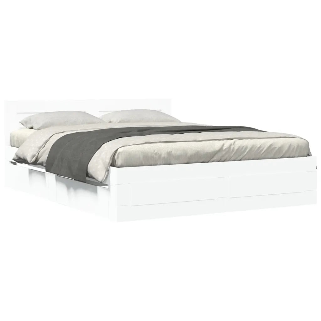 Giroletto con Testiera-Struttura Letto con testiera Bianco 150x200 cm in Legno Multistrato 657681