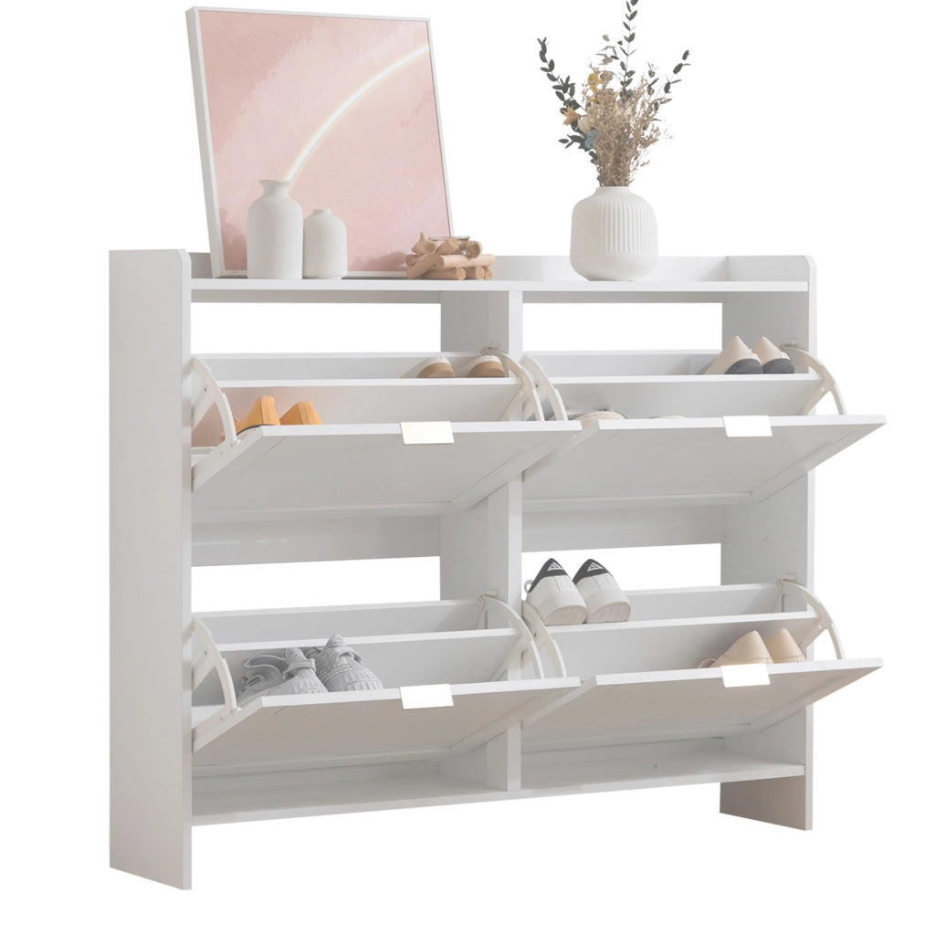 Scarpiera con Ante e Ripiani Aperti ¨C Xylo ¨C Bianco, 110x90x24 cm
