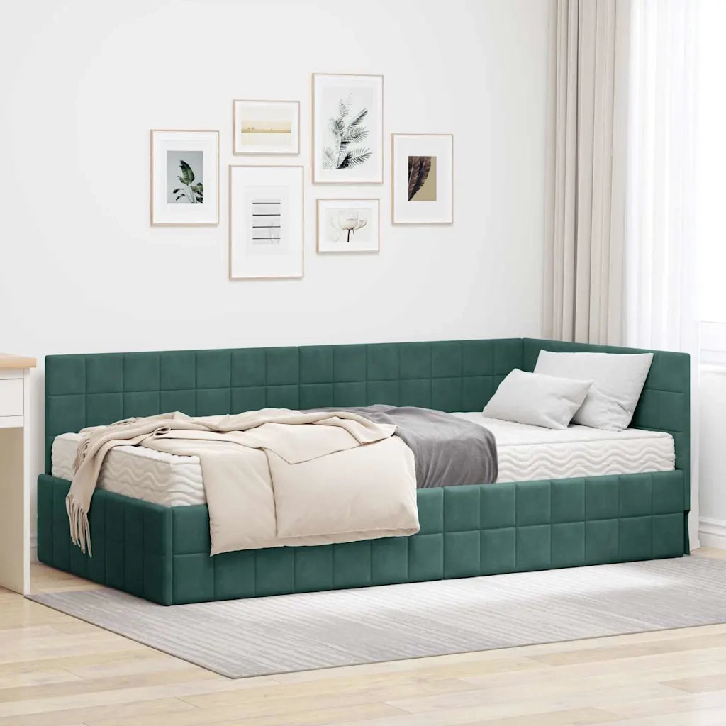 Struttura Letto Angolare con Materasso 2 pcs Verde Velluto 3393930