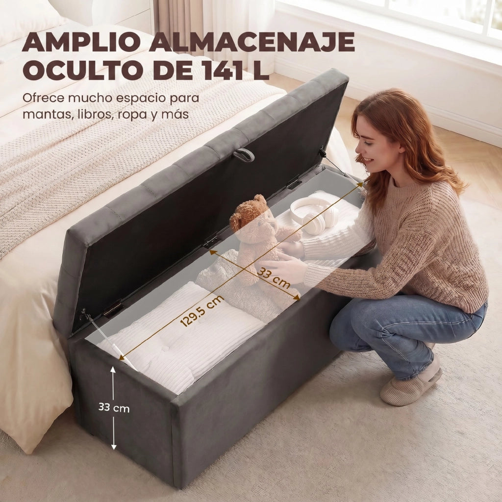 Divano imbottito con contenitore ¨C Minimal ¨C Grigio 137x41x42 cm