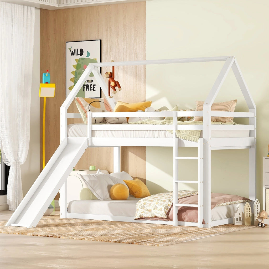 LETTO A CASTELLO a casetta 90x200 cm con scivolo e scala Bianco