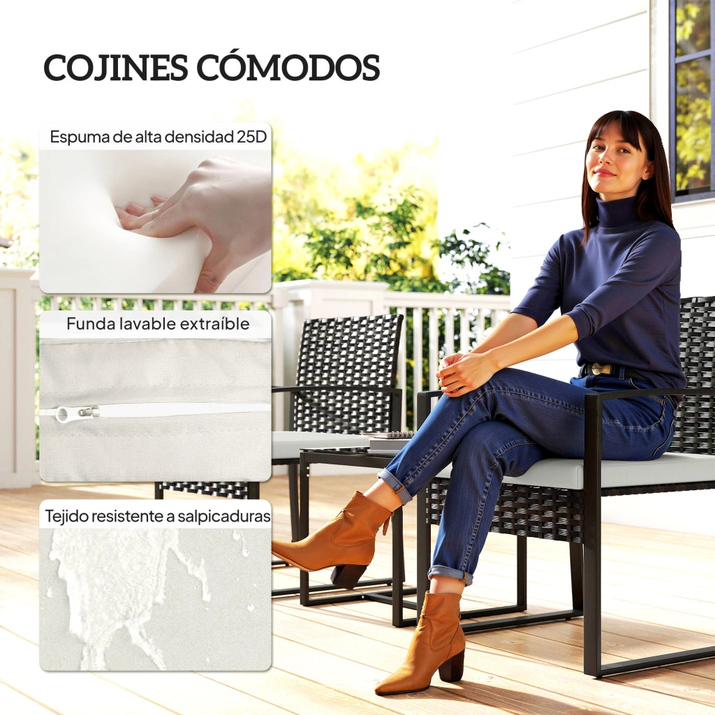 Set Giardino PolyRattan con 2 Sedie e Tavolino Vetro ¨C zephmum ¨C Grigio