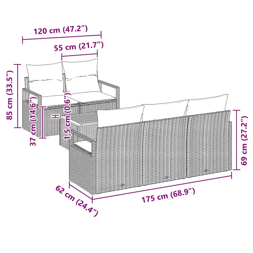 Set Divano da Giardino con cuscino 6 pcs Beige polyrattan 3347645