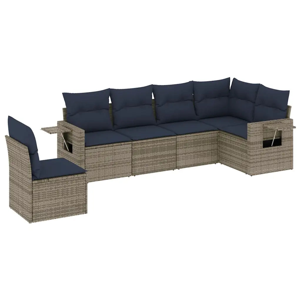 Set Divani da Giardino 6 pz con Cuscini Grigio in Polyrattan 3220230