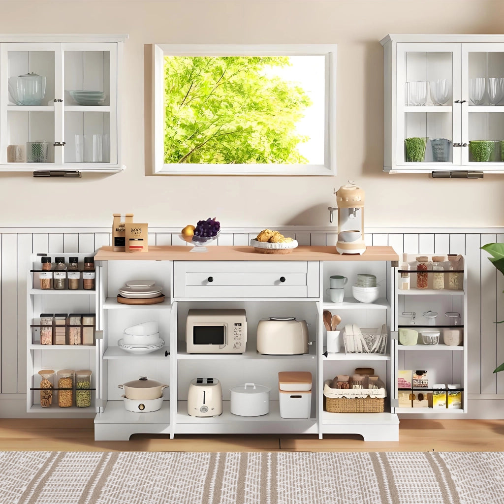 Buffet cucina multifunzionale - Zephmum- 138 cm- Con cassetto, ante e ripiani regolabili- Design moderno con protezione ribaltamento