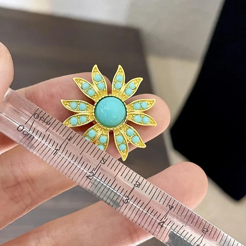 Orecchini vintage fatti a mano con fiori blu e collana di cristallo, regalo di Natale o compleanno.