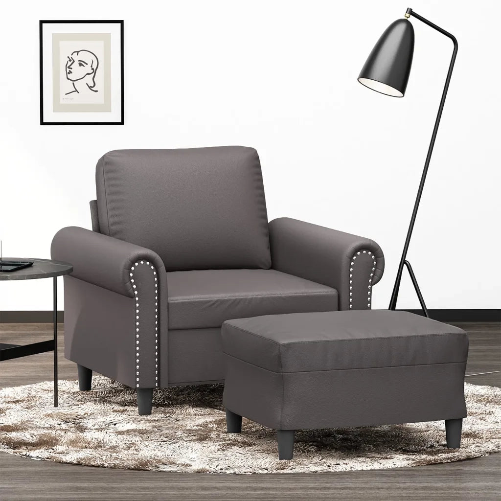 Divano Sedia-Poltrona con Poggiapiedi Grigio 60 cm in Similpelle 812821