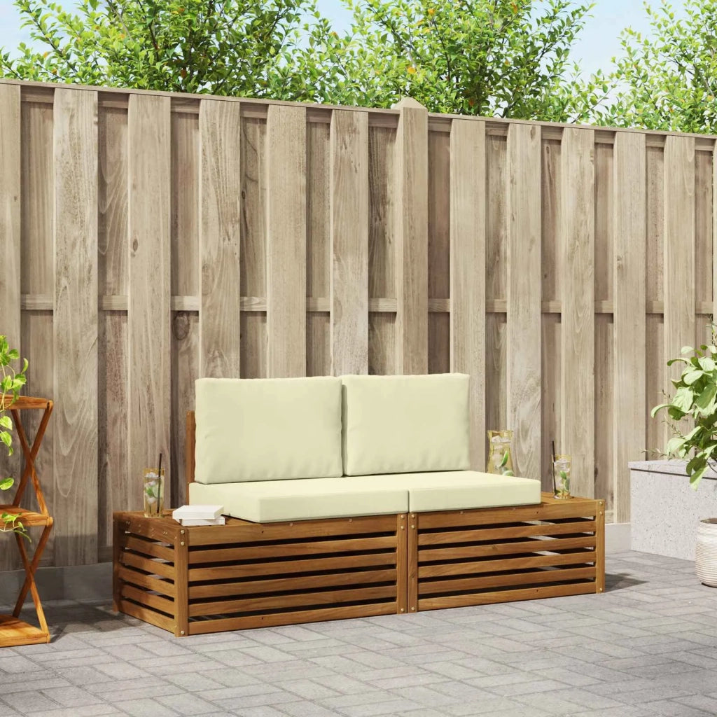 Set di divani da esterno-Sofa da giardino con cuscino 2 Pezzo Naturale e Crema