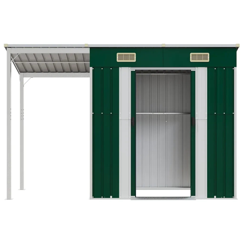 Capanno Giardino con Tetto Esteso Verde 277x107x181cm Acciaio 364524