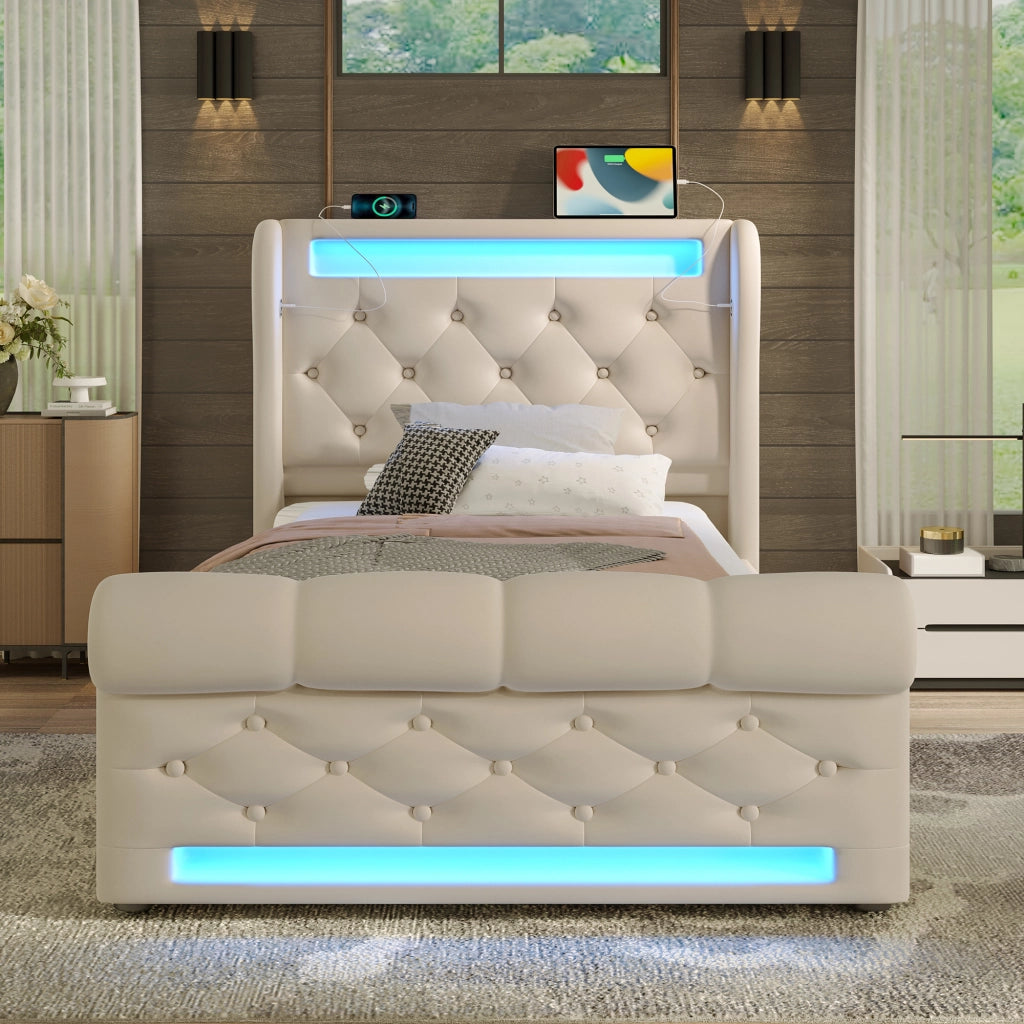 letto imbottito velluto beige 90 x 200 cm