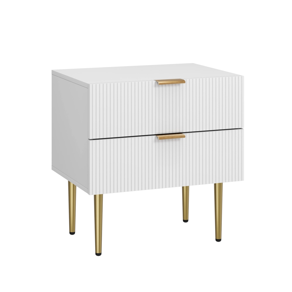 Comodino con 2 cassetti - per camera da letto - in MDF e truciolare - bianco