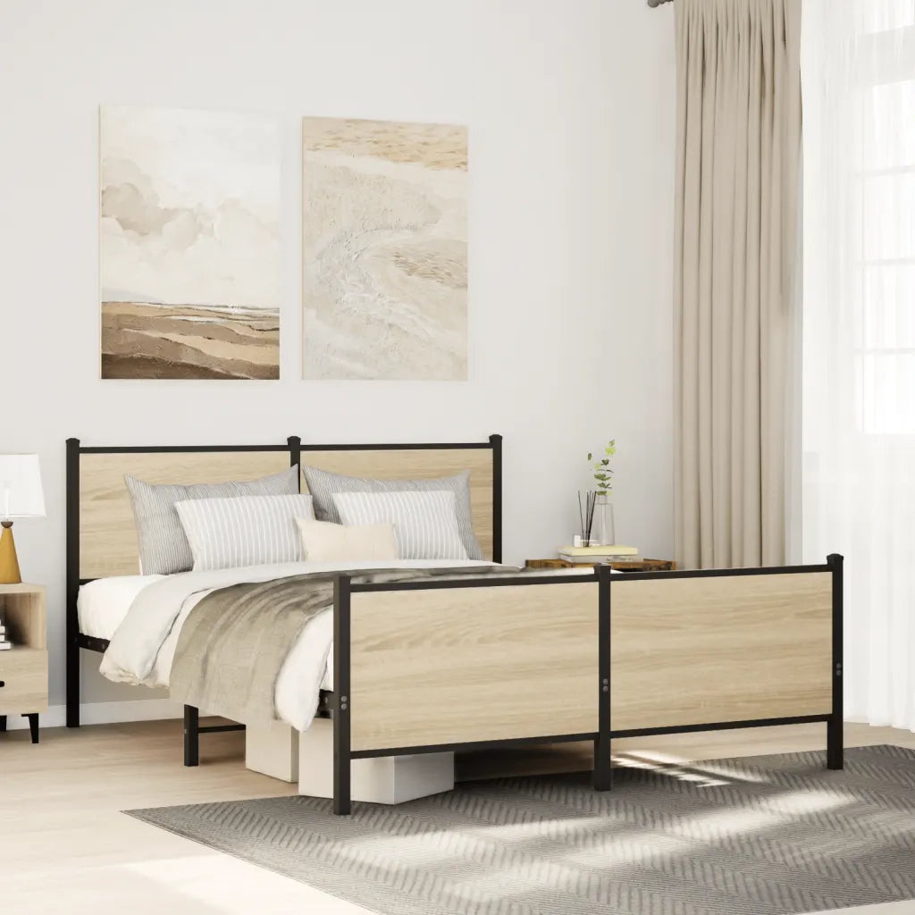 Letto matrimoniale | Letto per adulti | Giroletto senza Materaso in Metallo Rovere Sonoma 150x200 cm